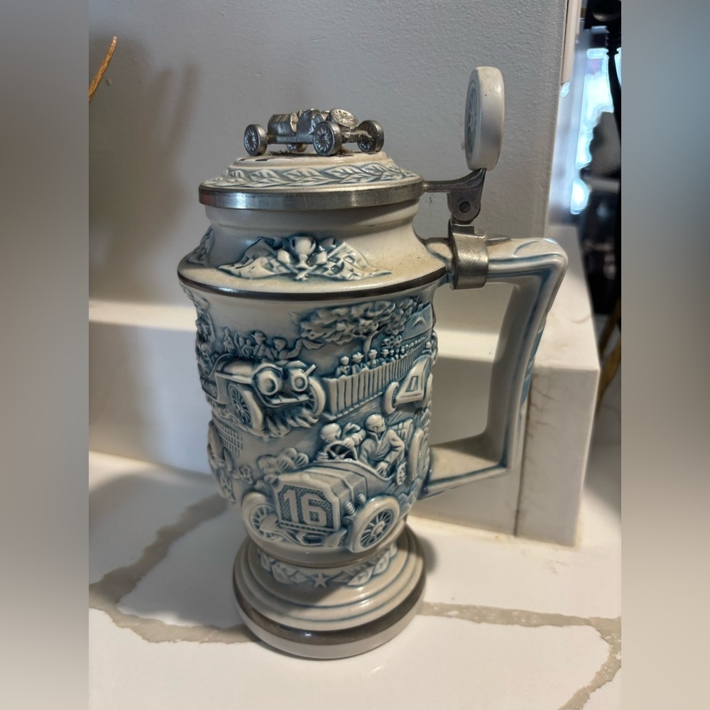 AVON Racing Car Beer Stein 1989 Vintage Ceramic Collectible Pottery Car 1979